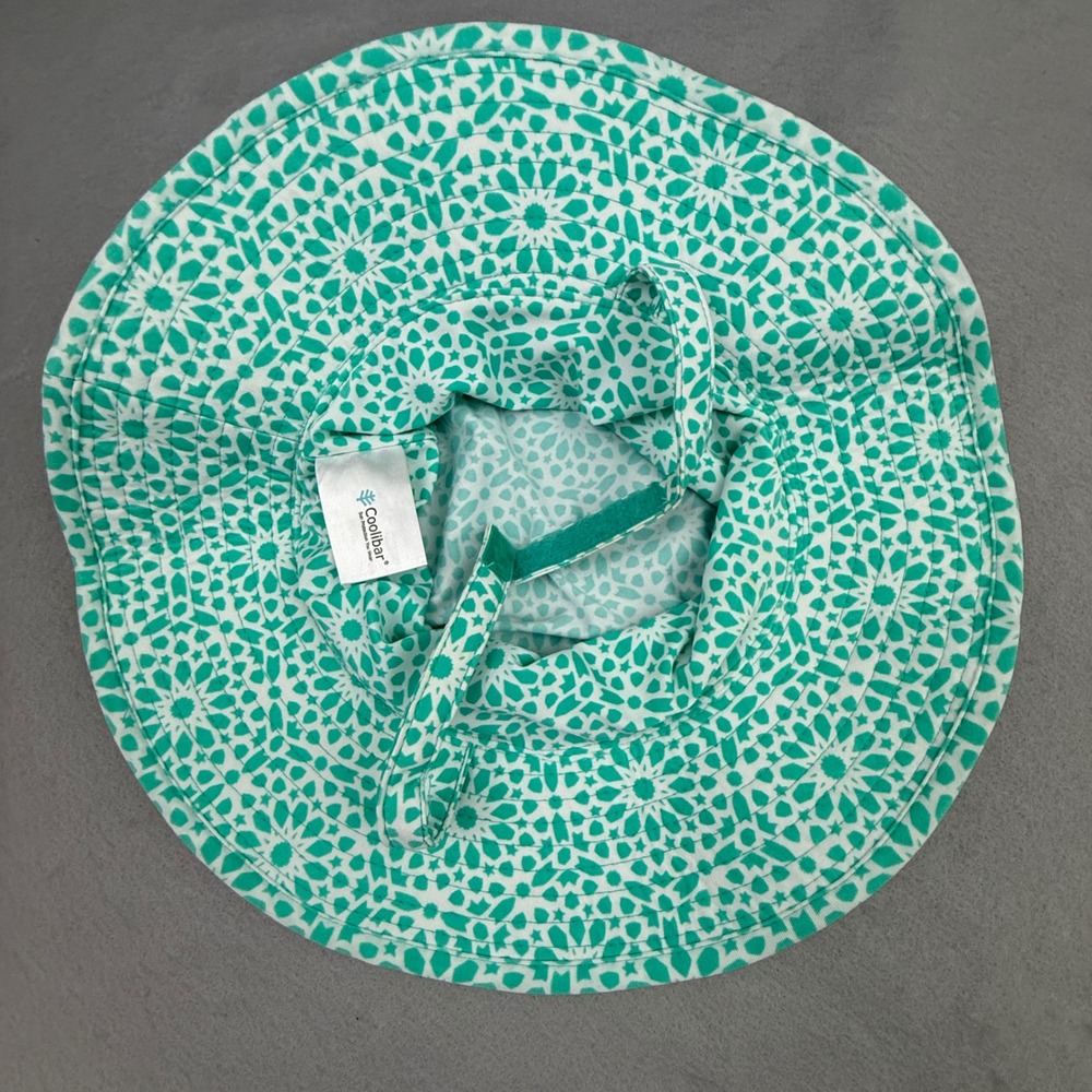 Coolibar Splashy Bucket Hat Kids 2T-3T Green Geometric Sun Protection Wide Brim - Picture 3 of 8